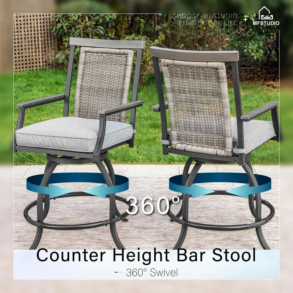 

3 Piece Outdoor Bar Height Table and Chairs, Patio High Top Table and Chairs, Patio Bar Set with 2 Wicker Rattan Swivel Bar Cha