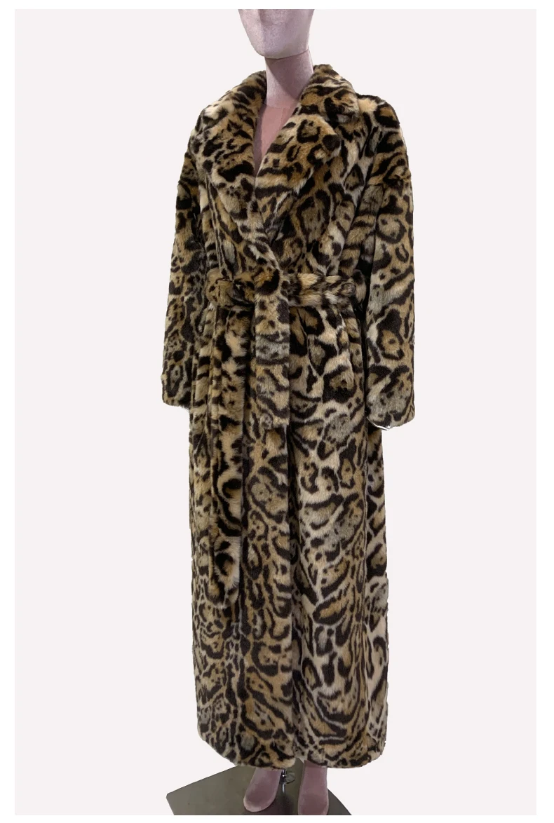Mauroicardi Winter Maxi Colorful Multicolored Thick Warm Leopard Print Faux Fur Coat Women Sashes Baggy Chic Furry Overcoat 2024