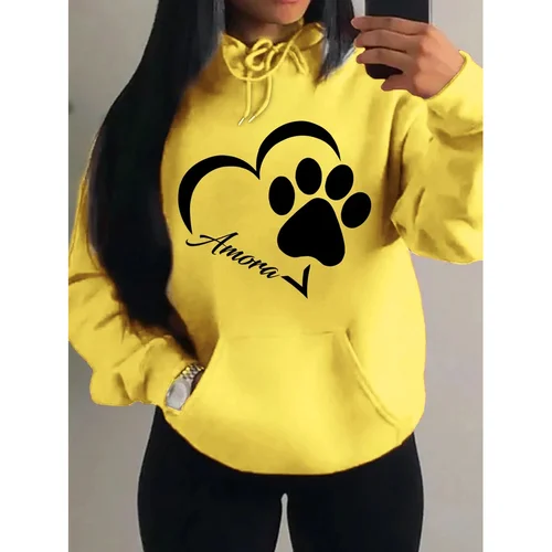 Sudadera con capucha con estampado creativo de pie de amor y pequeño para mujer, sudadera de moda de otoño, Sudadera con capucha con bolsillo, Jersey cómodo de estilo deportivo