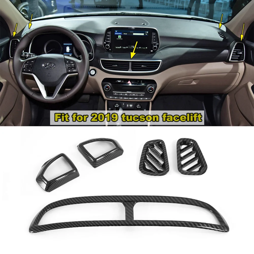 

5PCS ABS Carbon Fiber Look Dashboard AC Vent Bezel Trim Mouldings For 2019-2021 Hyundai Tucson