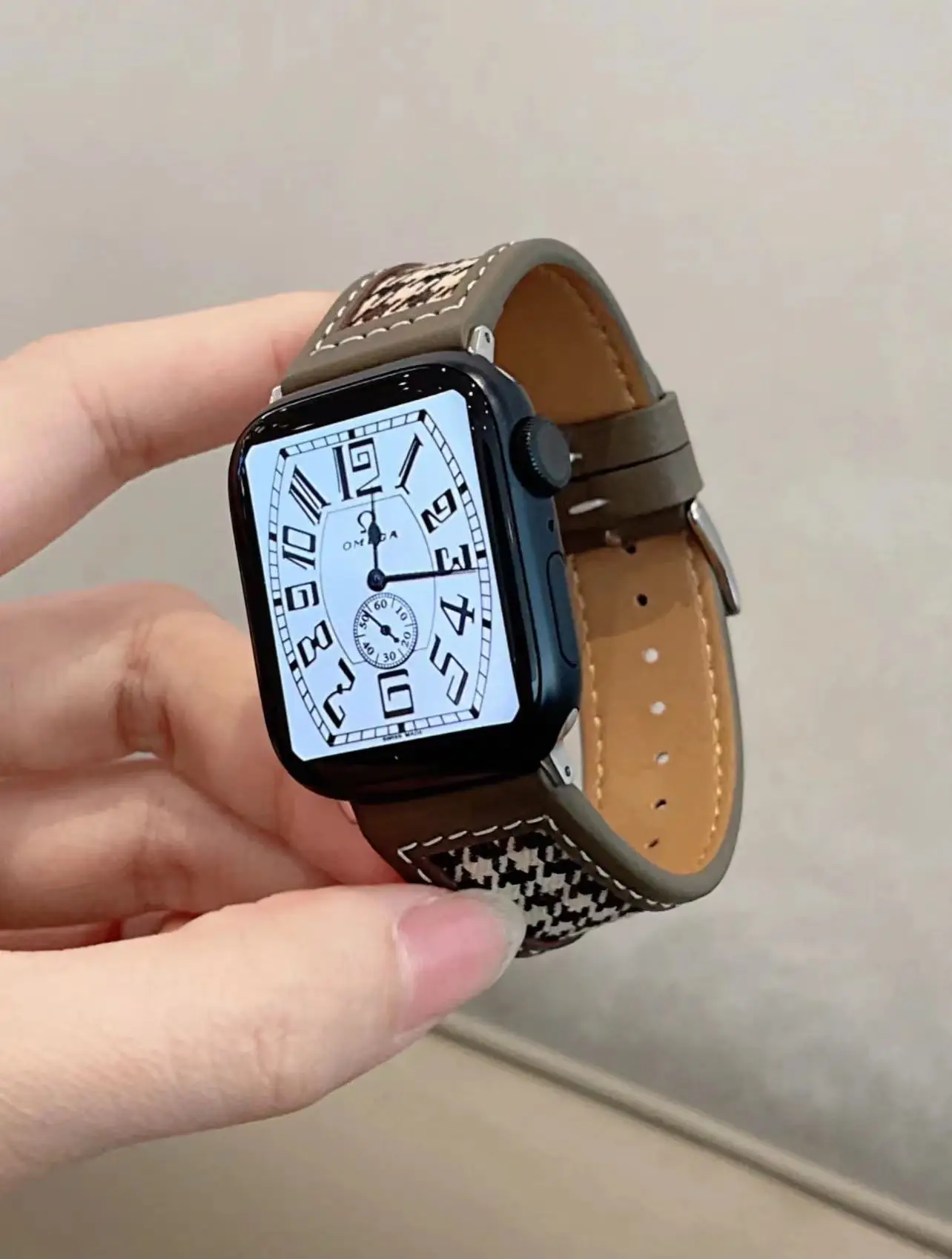 Houndstooth Canvas Leather Strap for Apple Watch Band 49Ultra 40/44mm 1 2 3 4 5 6 7 8 Wristband for Iwatch 38/42/41/45mm Correa