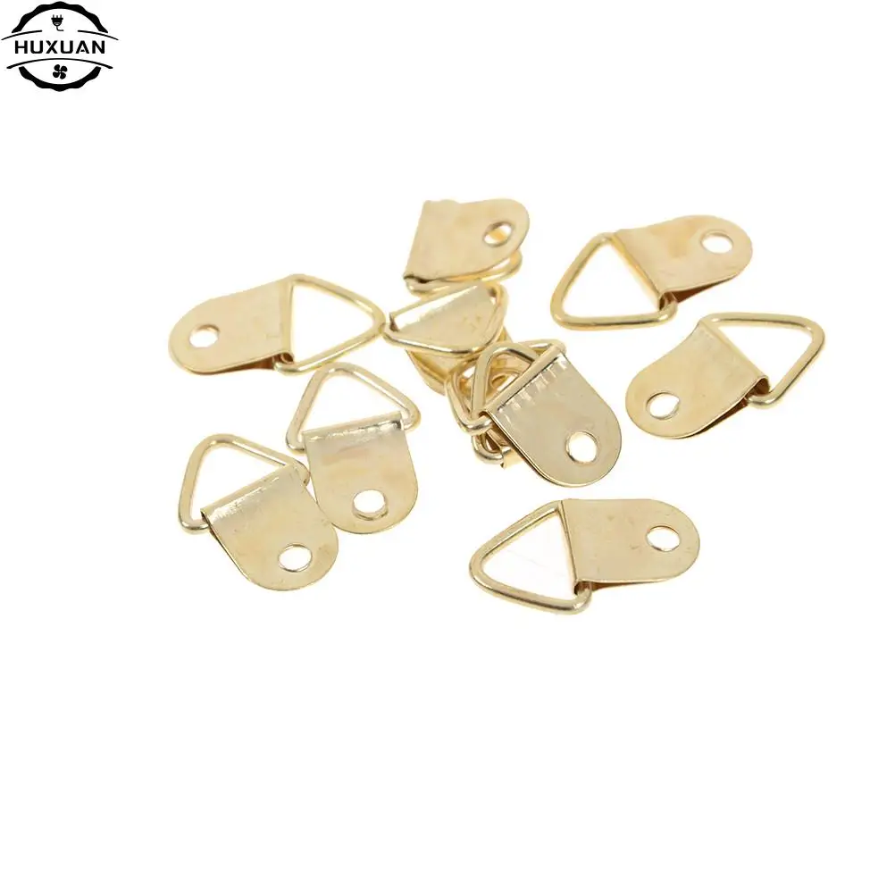 10Pcs Strong Golden D Rings Decor Picture Frames Hanger Hooks Hanging Triangle Screws Helper 9x20mm