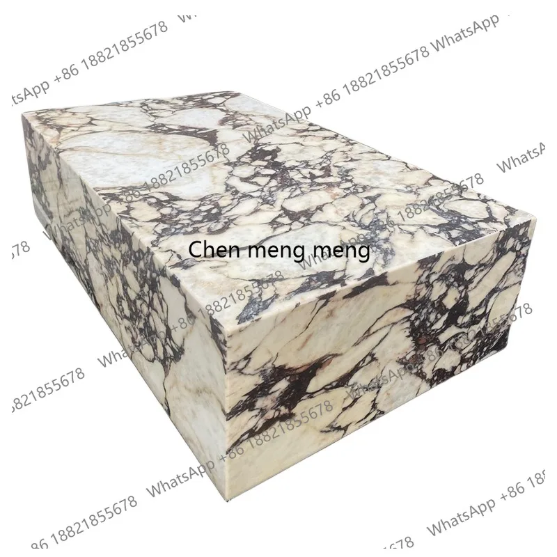 Luxury Living Room Side Table Customized Calacatta Viola Marble Low-Plinth Marble Coffee Table