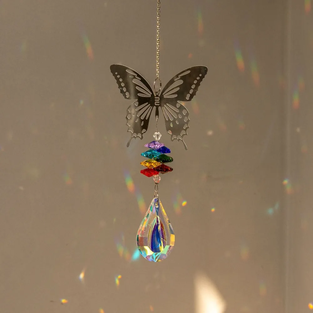 Hanging Crystal Wind Chimes Fairy Butterflies Sun Catcher Room Pendant Decor Balcony Yard Decor Window Drop Bell