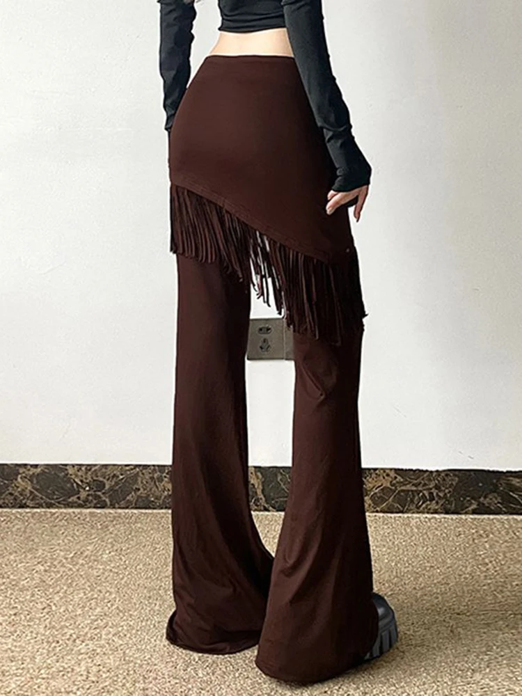 Jmprs Tassel Retro Y2K Flare Pants Women Streetwear Slim Gothic Trousers Harajuku Mid Waist American Casual Design Pants Fall