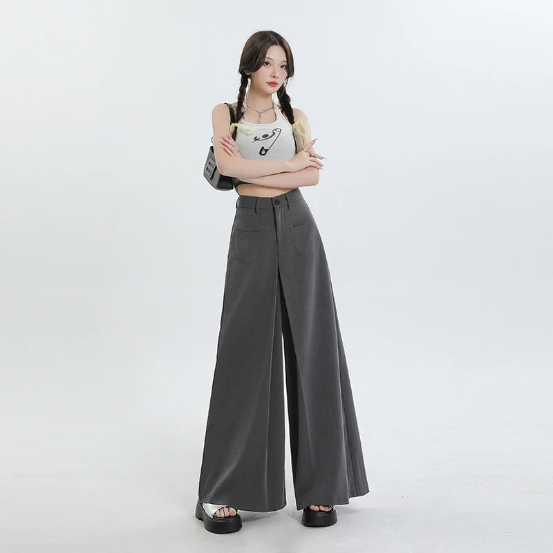 

SuperAen Korean Style Elegant Solid Color High Waist Wide-leg Pants 2024 Autumn New Vintage Pleated Loose Long Pants