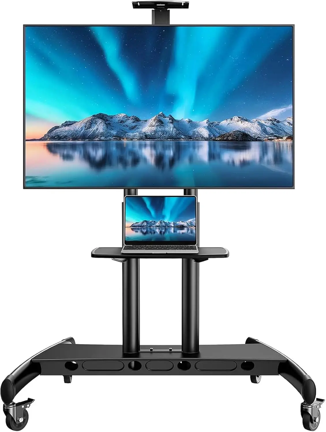 Mobile TV Stand for 55-90 Inch Flat/Curved Screen TV Max VESA 800x500mm Outdoor TV Cart with Height Adjustable AV She