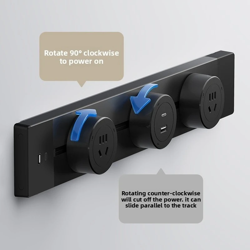 Movable Track Socket Surface Mount Sliding Rail Power Supply Living Room Bedroom Kitchen Safe Wall Electrical Accessory Unit