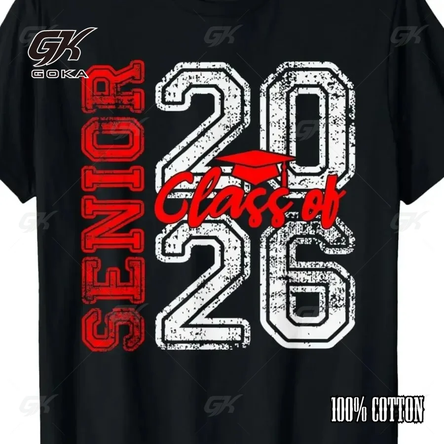 Class of 2026 Senior T-Shirt Retro Graduation Gift Casual Cotton Round Short Sleeved Tops for High School & College Grads
