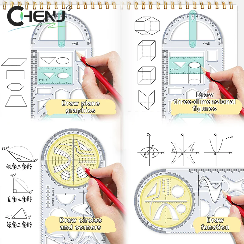 Imagem -02 - Multifuncional Escola Primária Atividade Medição Ferramenta Régua Geométrica Régua Triângulo Bússola Protractor Set