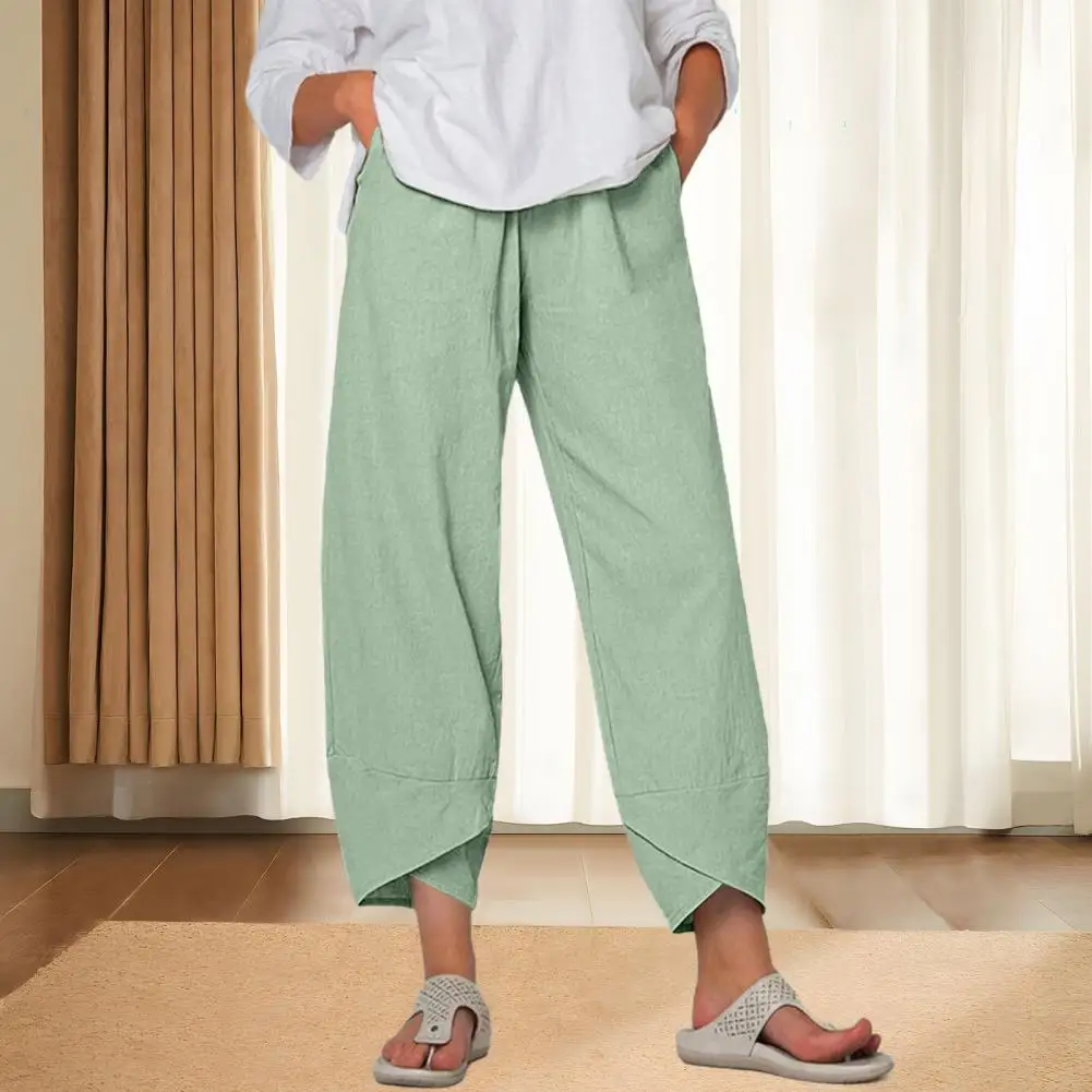 Womens Solid Cotton Linen Pockets Baggy Casual Harem Pants Ladies Summer Classic Ankle-Length Trousers 2025