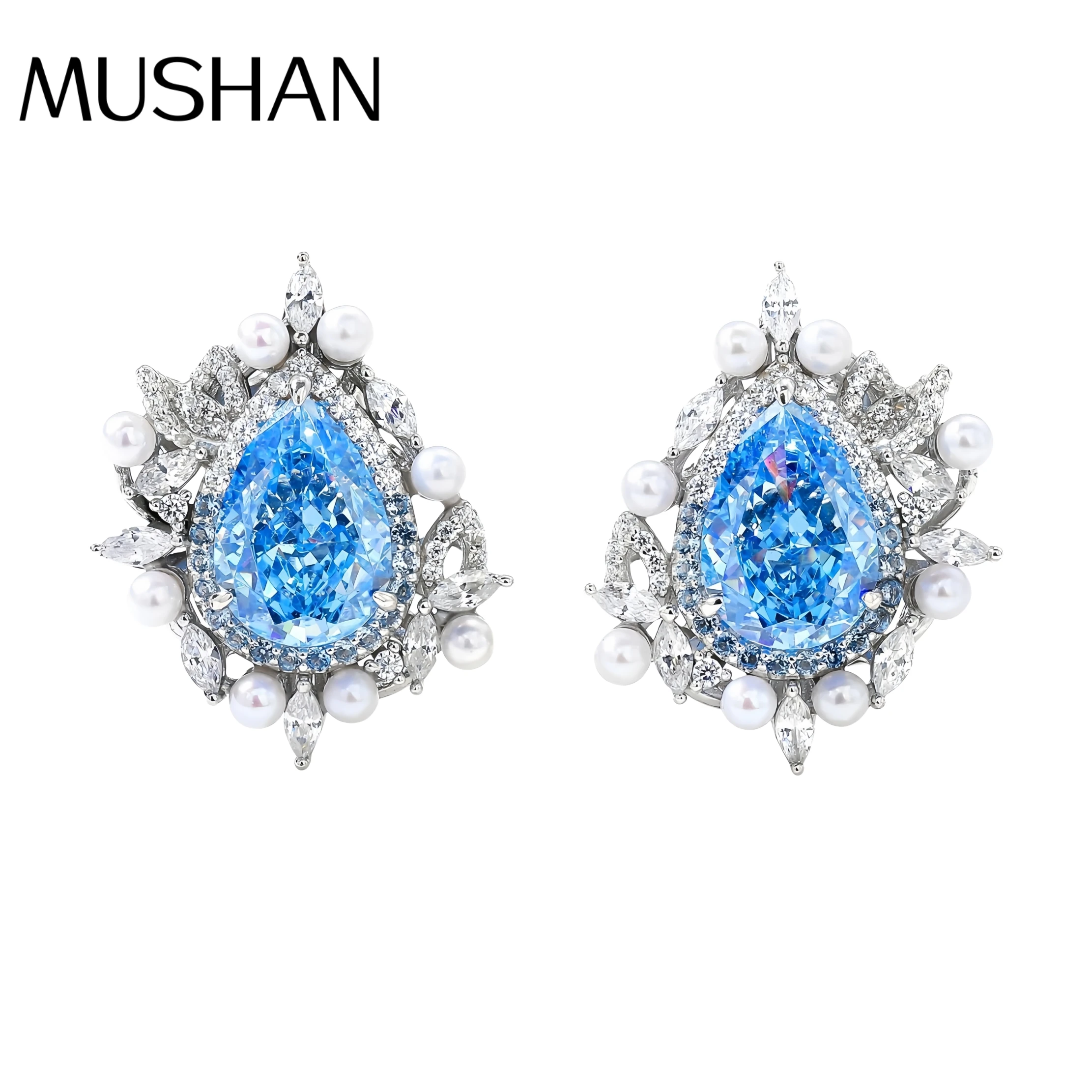 

MUSHAN Brand Jewelry Real 925 Sterling Silver Stud Earrings For Women Aquamarine Pearl Ear Pin Earrings Stud Fine Jewelry