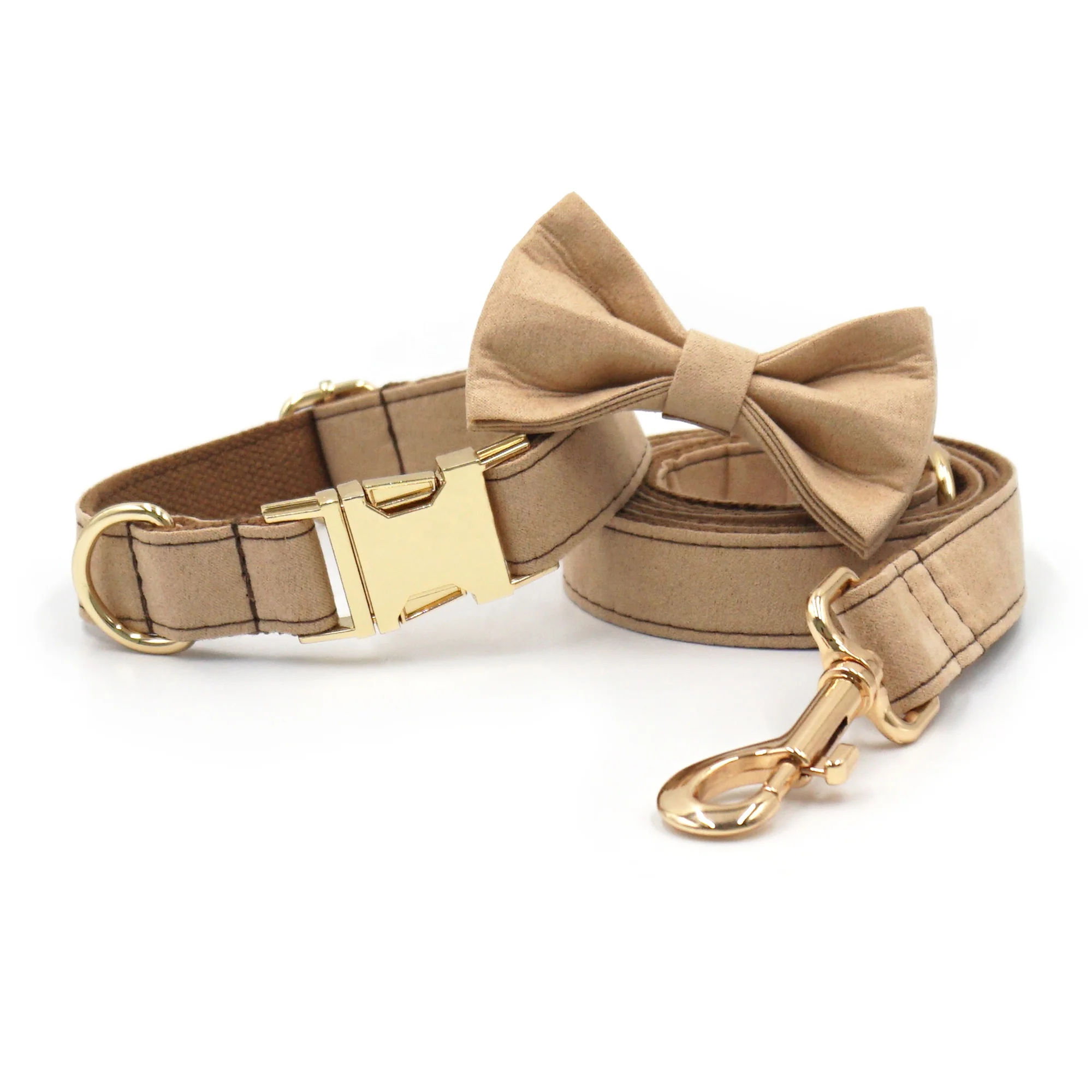 Popular wholesale items fashion  and leash set luxury dog bowtie  chamois leather pet leashes cute dog collars