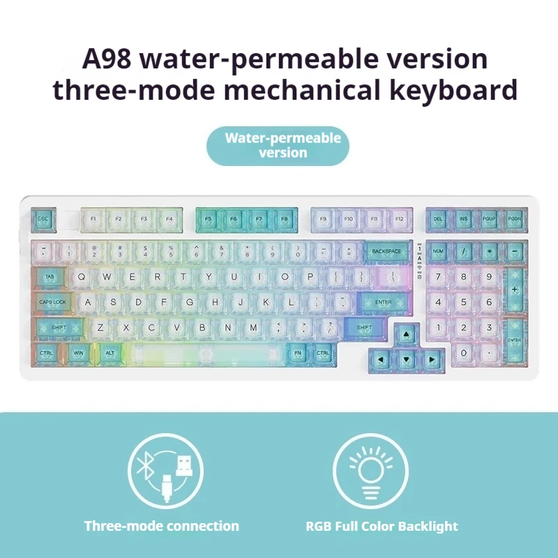 Daryou A98 Wireless Bluetooth Wired Mechanical Keyboard Customized Gasket Structure Rgb Fullcolor Backlit Transparent Keycap