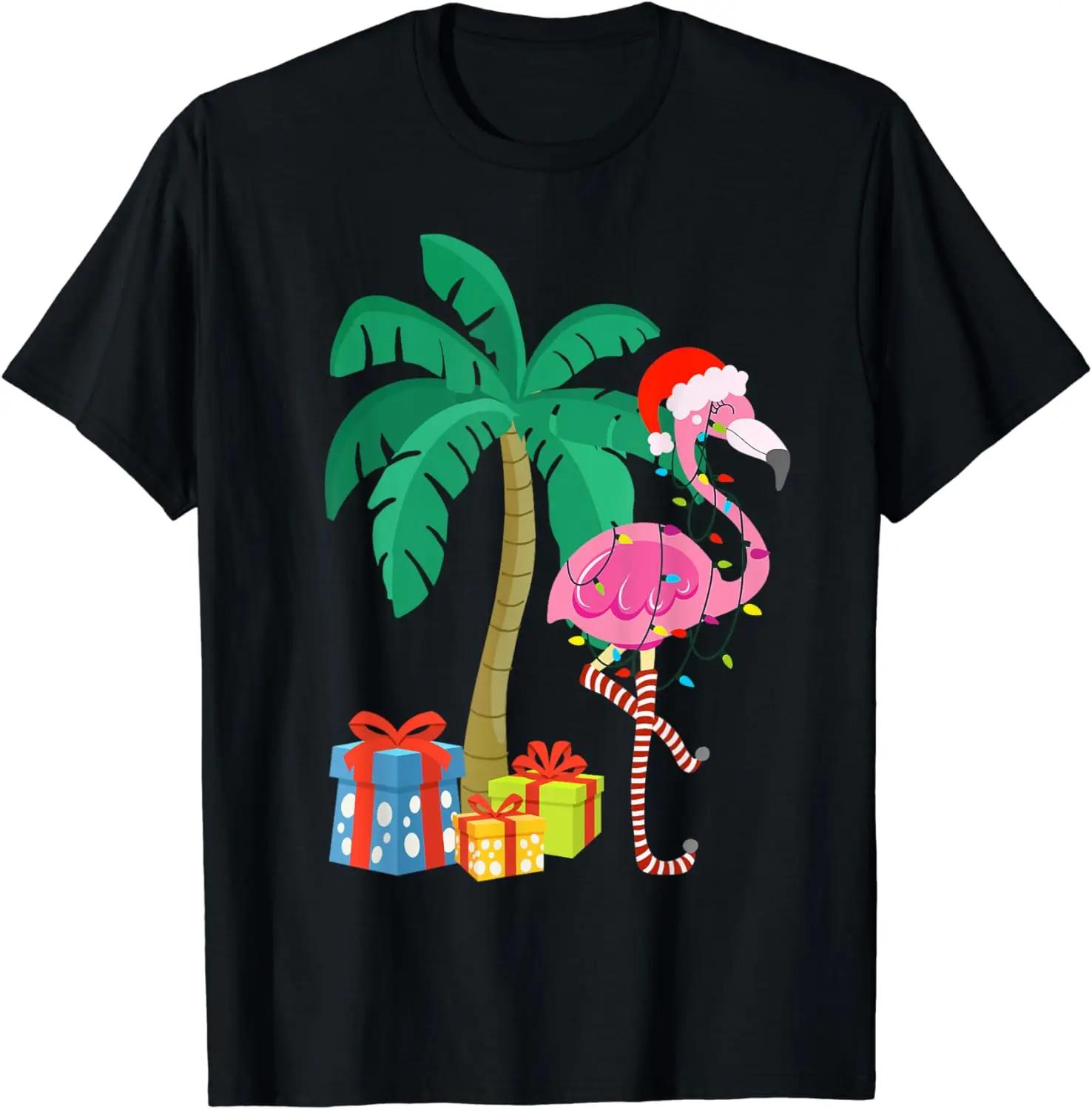 

Pink Flamingo Christmas Palm Tree Tropical Xmas Funny T-Shirt for Men Women Graphic T Shirts Casual Daily Four Seasons