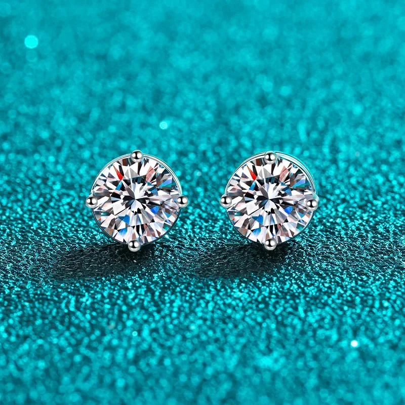 Luxury 18K White Gold Stud Earrings Simple Four Claw Screw Section 0.6-4 Carat Moissanite Diamond Sparkling Wedding Jewelry Gift