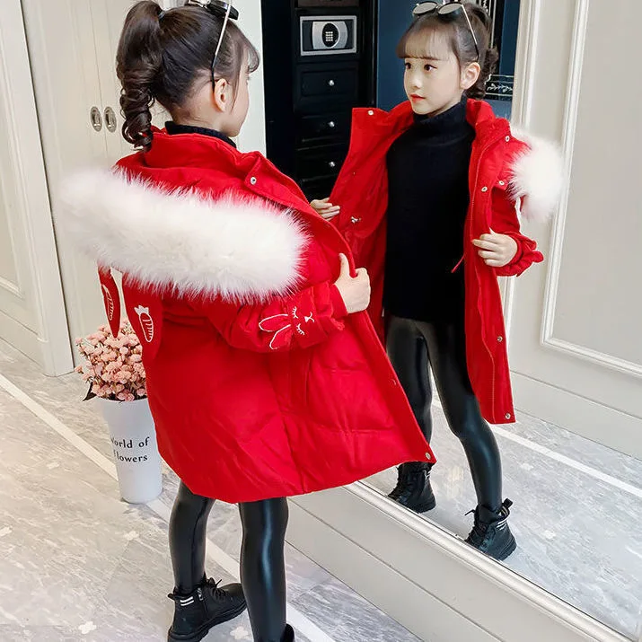 

Cotton-padded winter coat for girls aged 5-12 years foreign style children's cotton-padded jacket with long padded down jacket