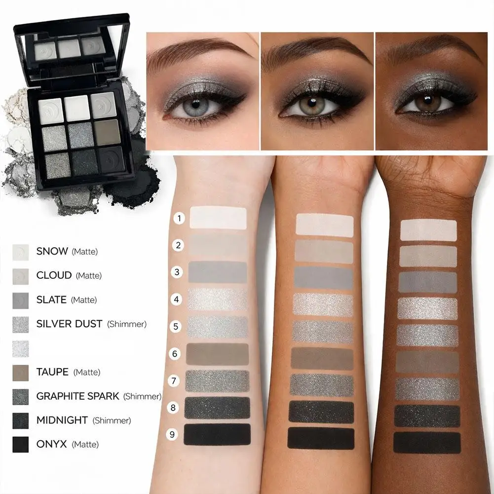 Matte Lidschatten-Palette, hochpigmentiertes Lidschatten-Puder, kreieren Sie einen neutralen Augen-Look, Smokey Eyeshadow, schwarzes, glänzendes Augen-Make-up – Detail 12