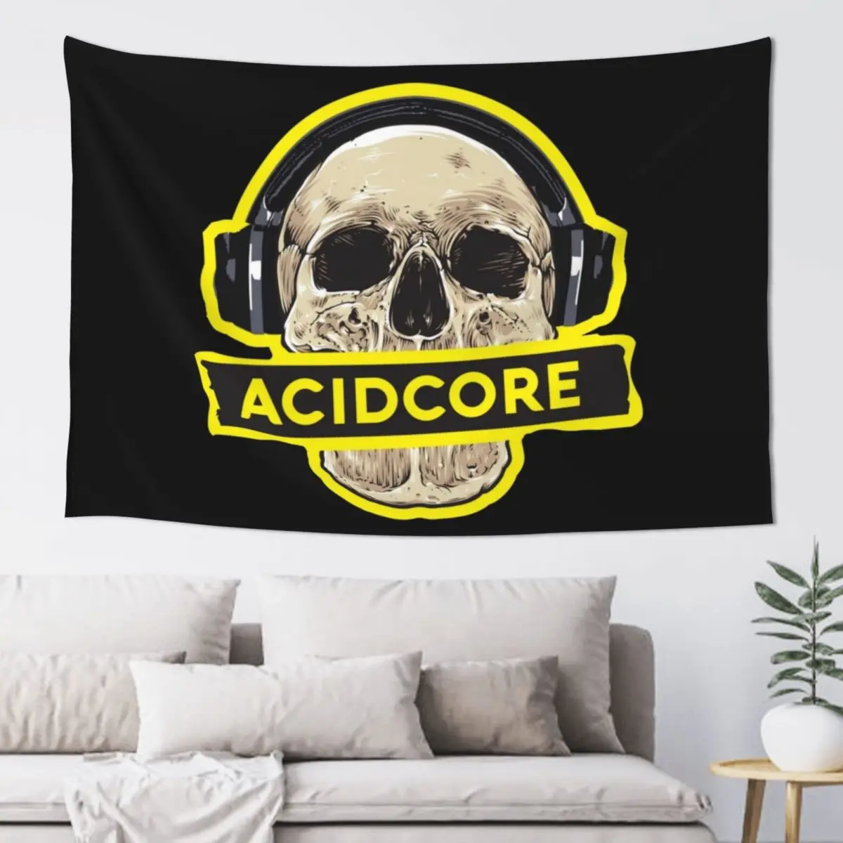 Acidcore Skull Headphones Frenchcore Tekno Tapestry Room Decorations Decoration For Home Tapestry