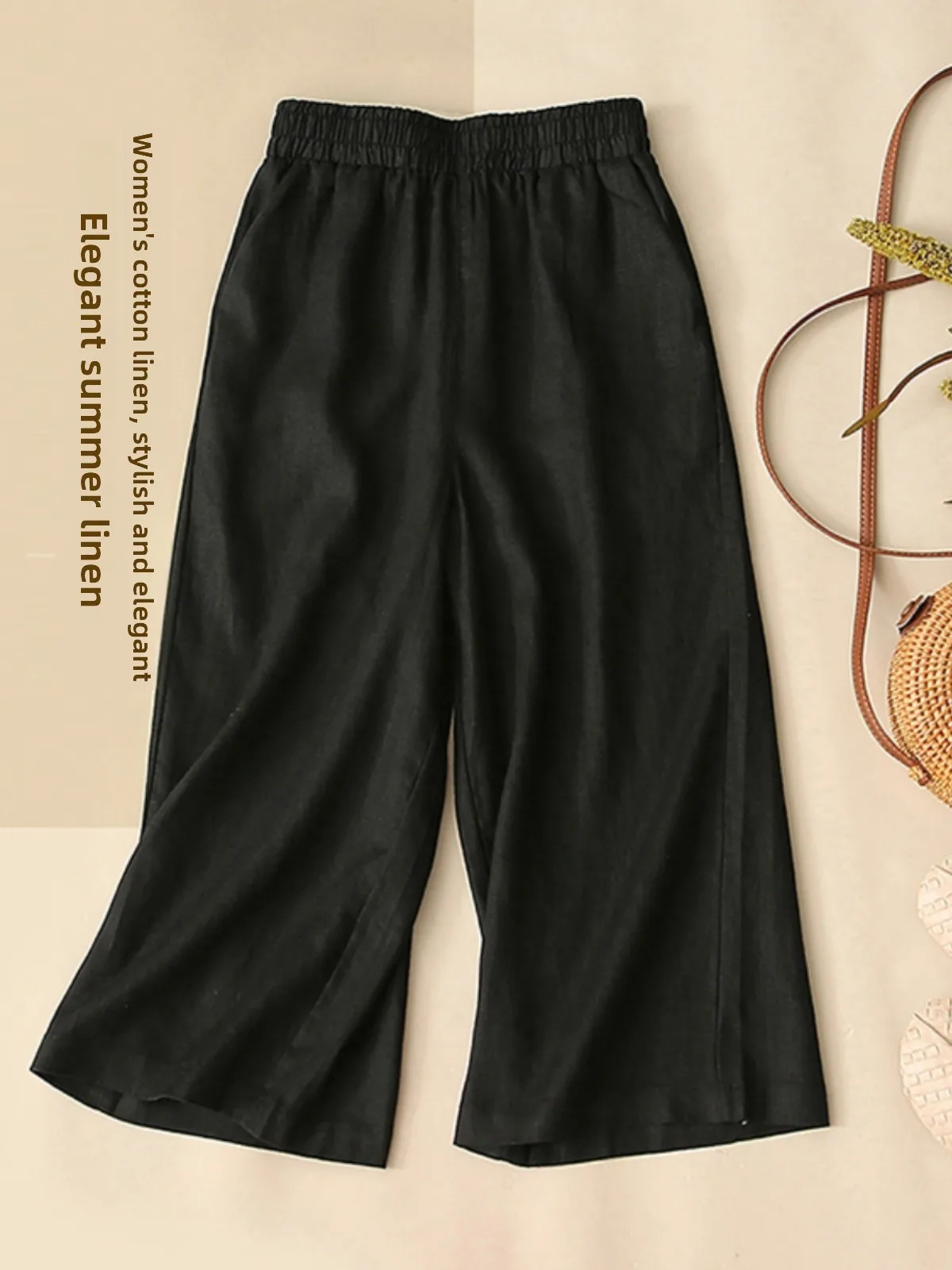 بنطلون واسع الساق من القطن والكتان بخصر مرتفع، أسلوب كاجوال عتيق، موضة نسائية على الطراز الكوري والياباني، بنطلون واسع الساق ...