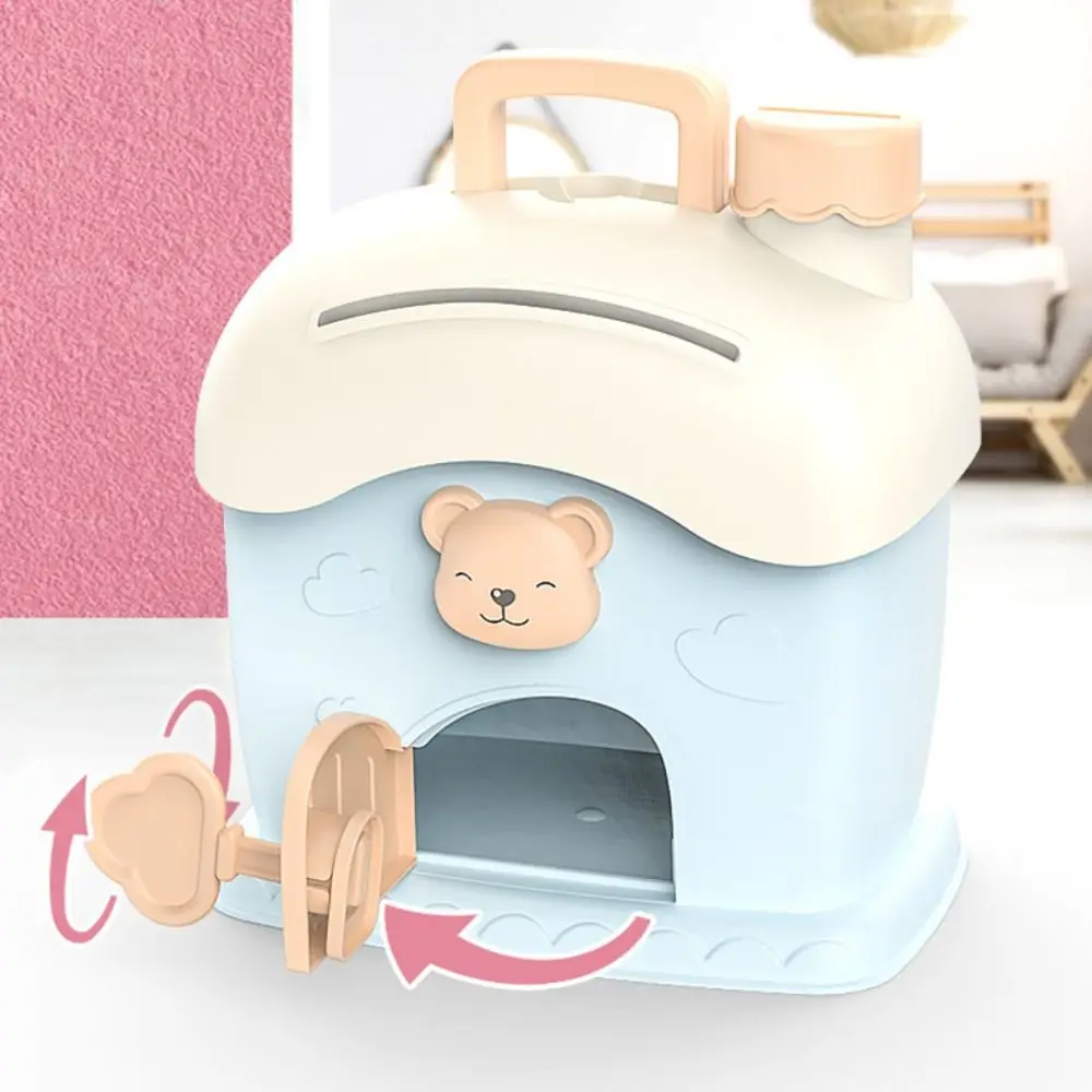 Fashion Mushroom House Money Box Portable Plastic Cash Box Key Lock Security Piggy Bank Gift
