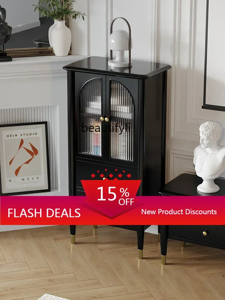 

Французский Ретро ТВ-шкаф Боковой шкаф из массива дерева Черный шкафчик для хранения Винный шкаф Диван Шкаф для закусок Шкаф для одежды