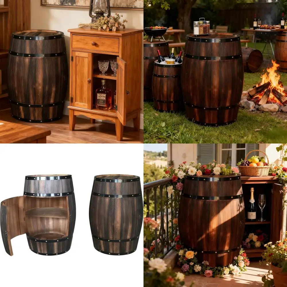 Rustic Reclaimed Wood Whiskey Barrel End Table