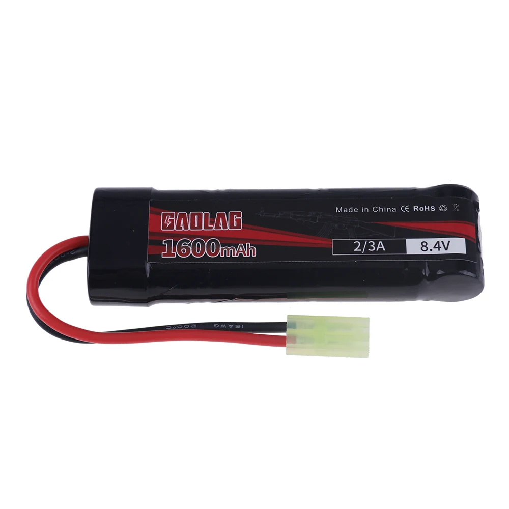 Akumulator 8,4 V do pistoletów Airsoft z ładowarką USB 2/3A 8,4 V 1600 mAh Płaski akumulator NiMH do zabawek MP5, Scar, M249, M240B, M60, G36C