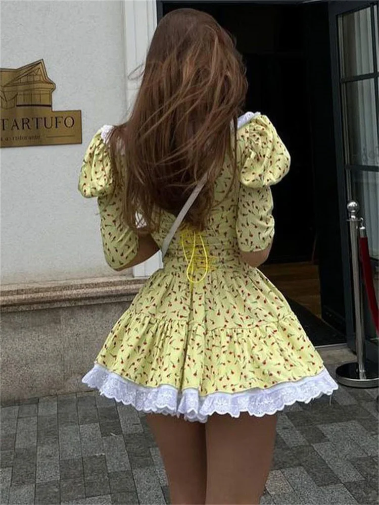 Tossy Summer Printed Patchwork Mini Dress Female V-Neck Short Sleeve Slim Fashion Elegant Party Dress Gown For Women Dress 2023