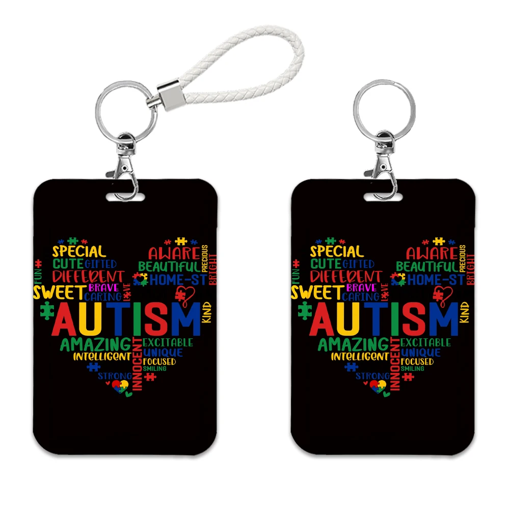 

Autism Care Card Holder Lanyard Glitter Acrylic Reel Clip ID Badge Holder Identification Card Case Neck Strap Keychain