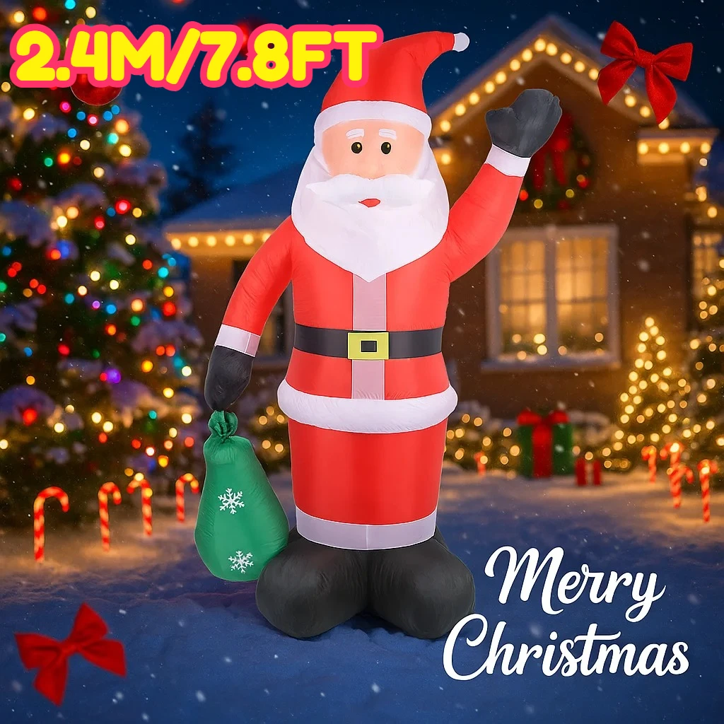 2.4 متر/7.8FT عيد الميلاد عطلة DIY الحلي سانتا كلوز مع شنطة هدايا نفخ ساحة ديكور عيد الميلاد LED لوازم المنزل في الهواء الطلق هدية #1