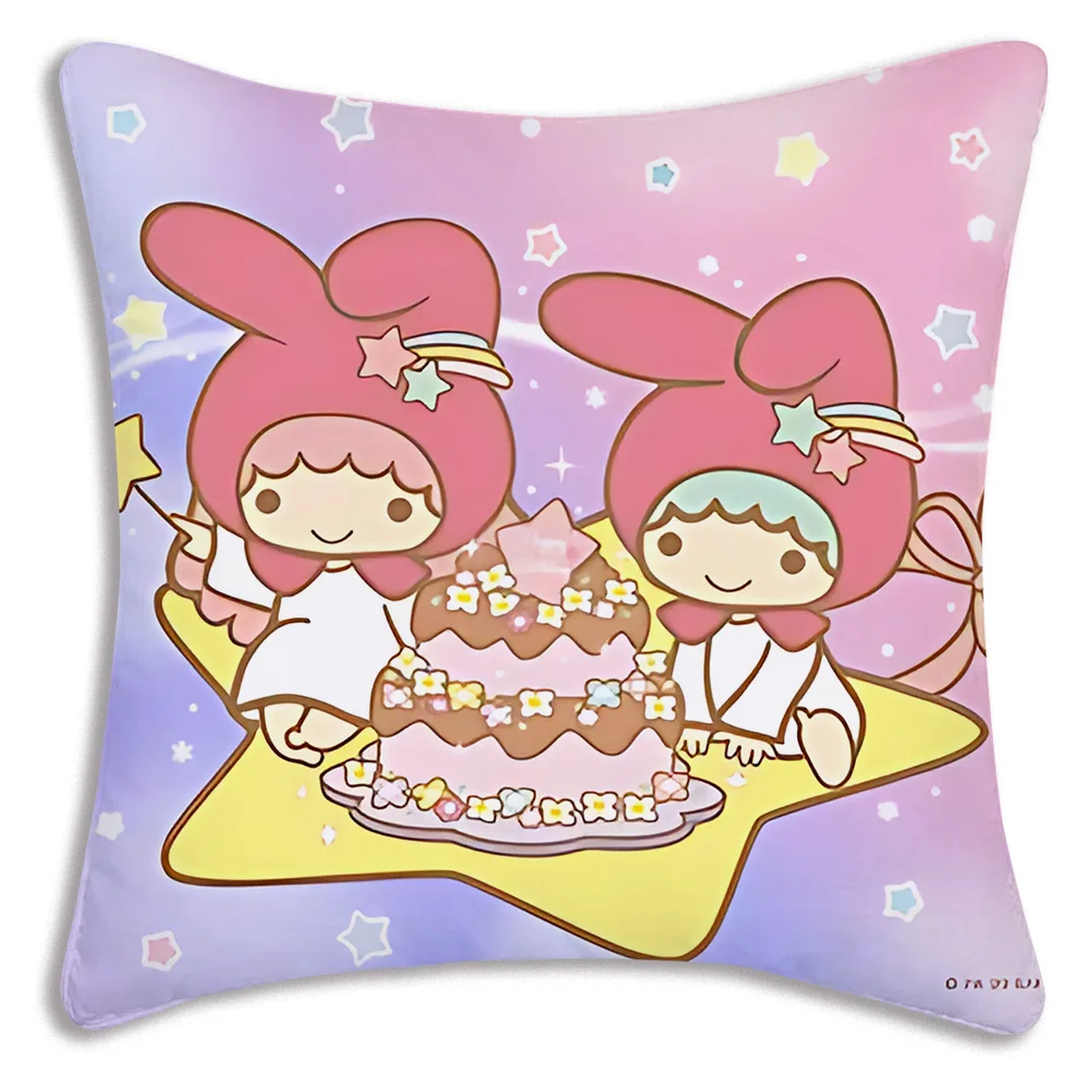 Kawaii Little Twin Stars Cartoon Pillow Covers Cartoon Sofa Decorative Home Double-sided Printing Short Plush Cute Cushion Cover