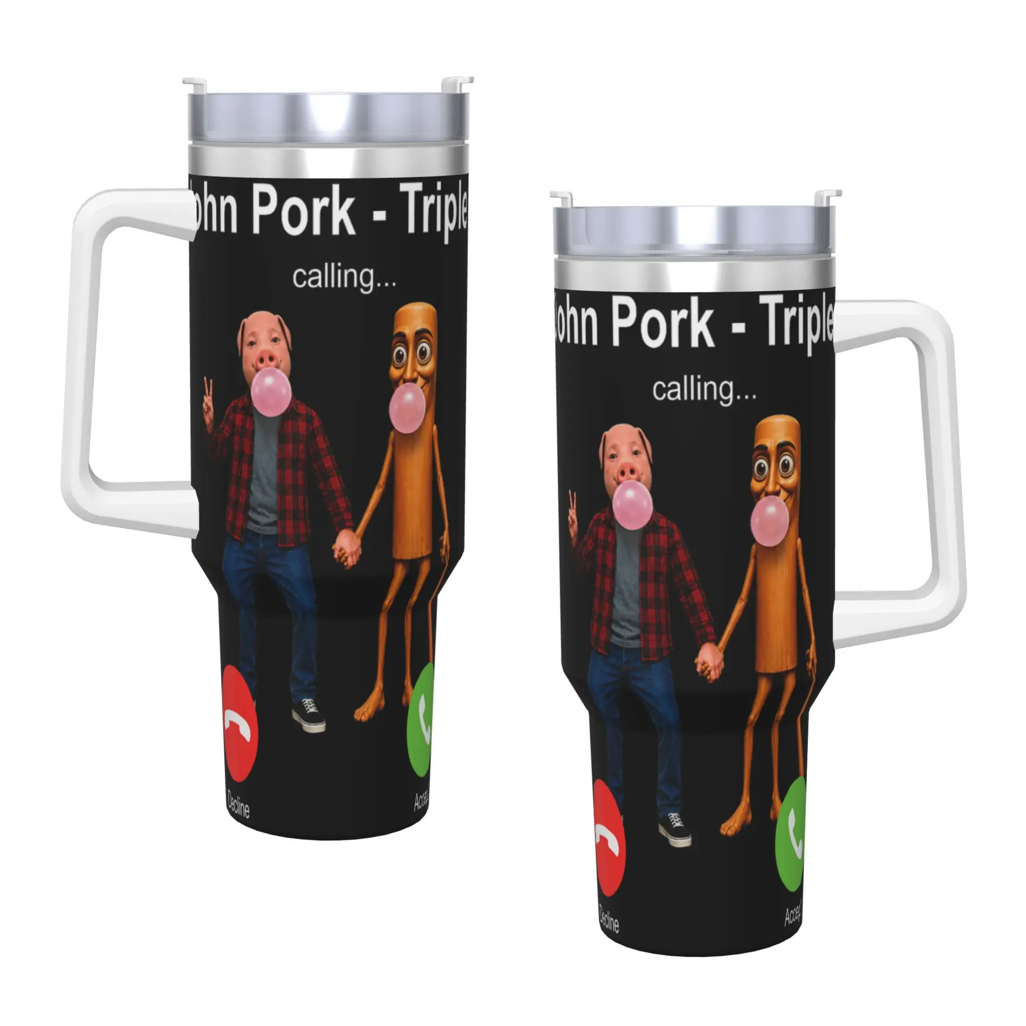 John Pork and Tung Tung Tung Sahur is Calling Brianrot Tumbler  Cold Drink Water Bottle Portable Stainless Steel Thermal Cups