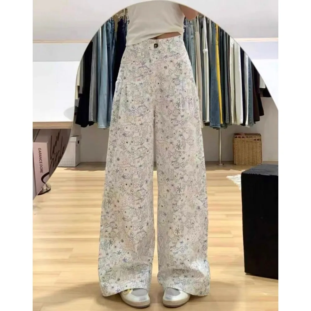 

Tall Graffiti Print Fish Straight Jeans