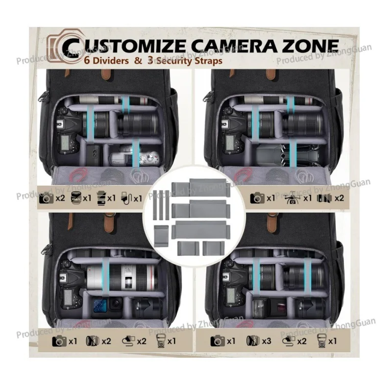 SLR Double Shoulder CameraWaterproof and Anti-theft Large Capacity Canvas Outdoor Bag Double Shoulder Photography Backpack view 4