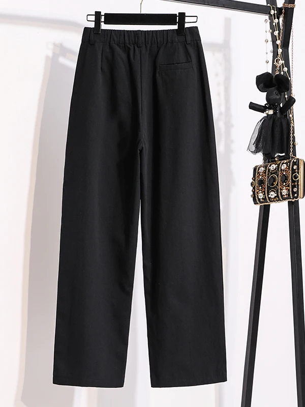 Pantaloni casual in cotone a gamba dritta ampia da donna Pantaloni lunghi a vita alta Tessuto di cotone waed bianco Comodi jeans autunnali