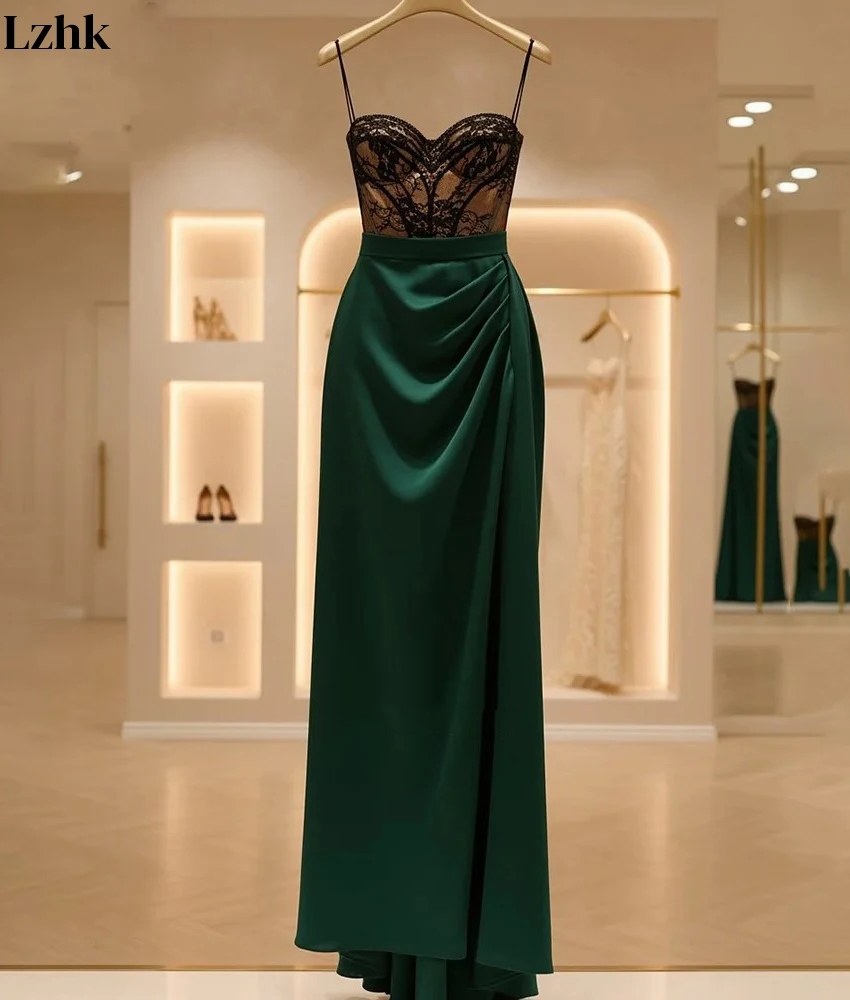 Maßgeschneidertes sexy Jersey-Abendkleid mit A-Linie und Spitze, Temperament, herzförmig, ärmellos, bodenlang, Partykleider, individuelle Größe