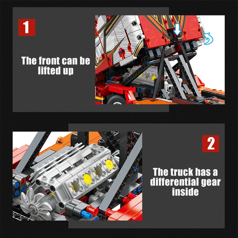 Techniczny zestaw klocków konstrukcyjnych 1708 elementów, ciężarówka Scania, ciężarówka miejska, zaawansowana technologicznie traktorka, ciężarówka transportowa, kabinowy zestaw montażowy, zabawka dla dzieci, prezent.