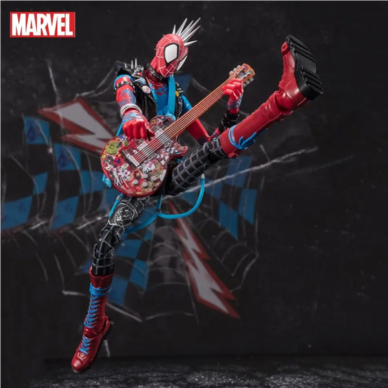 Marvel The Avengers Spiderman Anime Movie Creative Personalized Guitar Punk Style Joint Movable Desktop Ornament Car Decoration