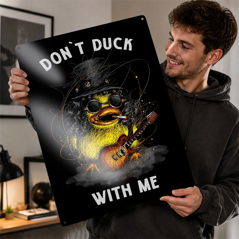 Duck With Guitar Attitude Quote Textured Metal Poster Scribble Wall Art For Bedroom Personalized Aluminum Sign Pet Lover Gift