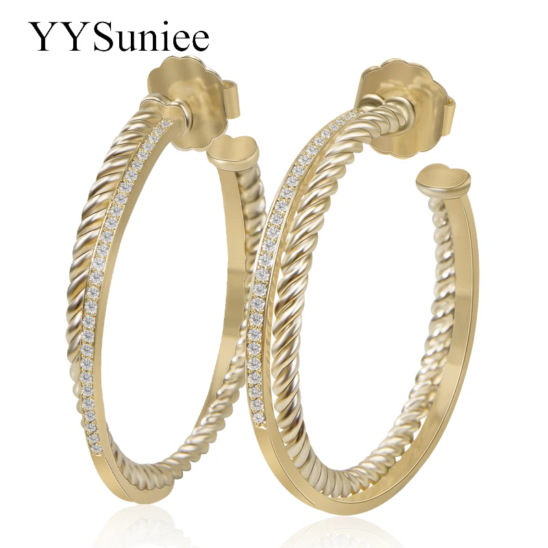 4mm Thick C Shape Gold Plated Brass Hoop Earrings for Women Fashion Twist Design Personalized Earrings with Push Back Post