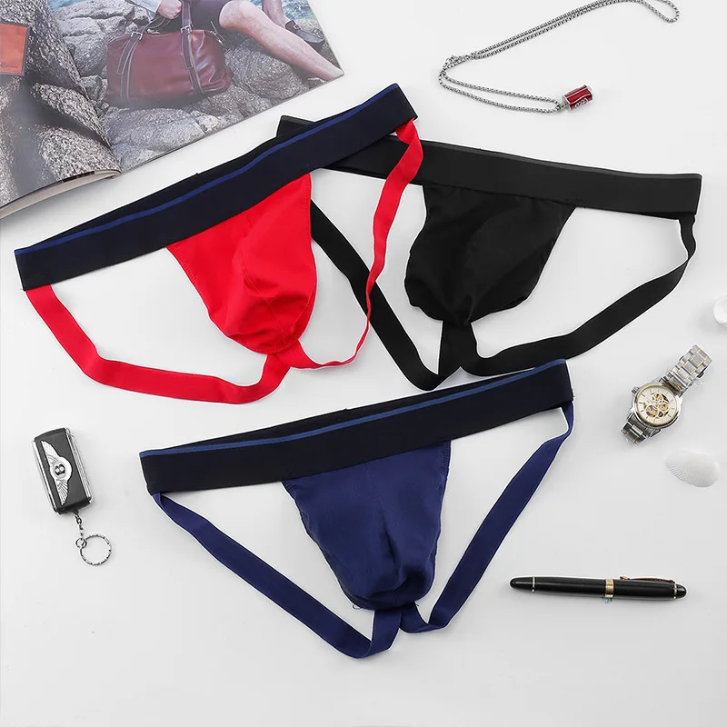 Cotton Jockstrap for Men Low Waist Sexy T-Back Mini Underwear Contrast Waistband Youth Fashion U Convex Pouch String Underpants