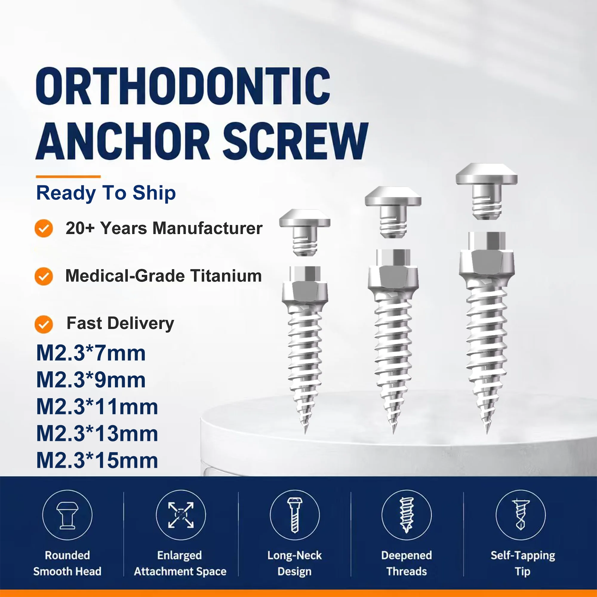 SmileRevive Dental Orthodontic Bone Screws Two-Section Anchorage Device Titanium Implant Micro Screw Comfort Fit for Gingiva