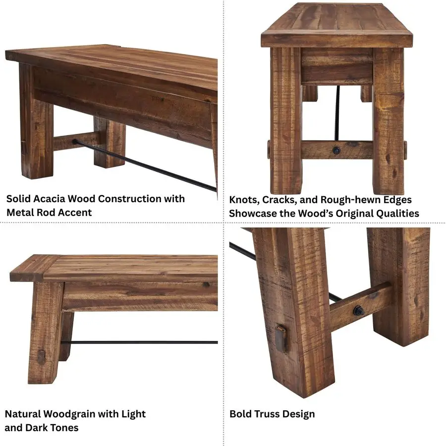 Rustic Farmhouse Style 60Inch Wood Bench Industrial Modern Accent Furniture with Solid Wood Seat for Entryway, Dining Room, Hall