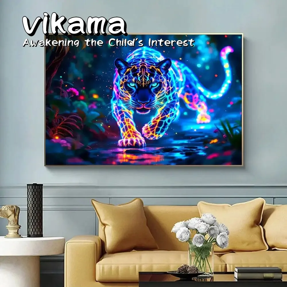 VIKAMA Naby Diamant-Malerei-Set, Leopardenmuster, Thema, Papier, Wandteppich, Diamant-Mosaik, Tier, psychedelisches Banner, Heimdekoration