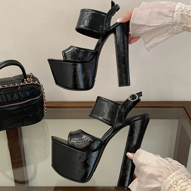 صنادل نسائية صيفية عصرية مفتوحة من الأمام بحزام بإبزيم أحذية نسائية ذات نعل سميك وكعب مربع أحذية Zapatos De Mujer #3