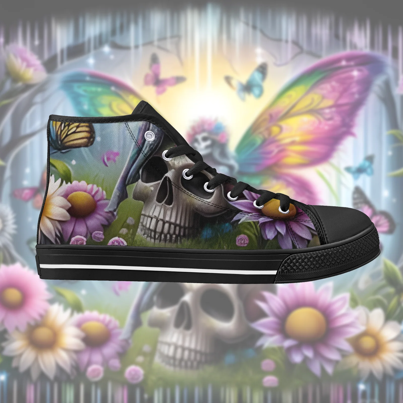 

Custom Shoes Vulcanized Shoes Boy Girl Classic High Top Canvas Shoes Skull Floral Prints Flats Sneakers Footwears