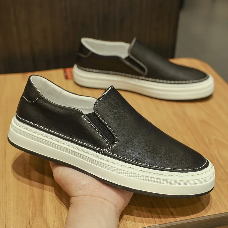 Fashion Casual Genuine Leather Men\'s Loafers 2024 Spring Autumn New Designer Board Shoes Male Non-slip Casual Sneakers Men