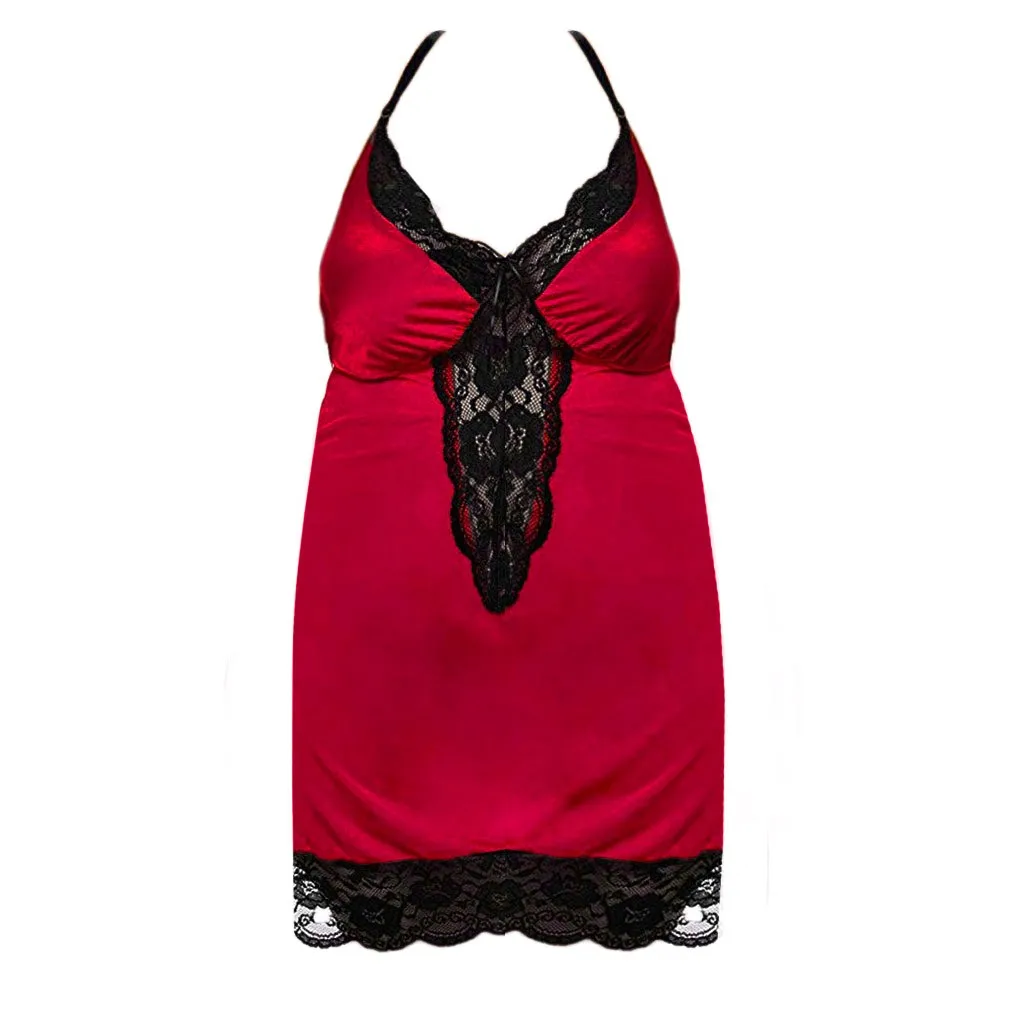 Sexy Large Size Lace Nightdress Women Spaghetti Strap Patchwork Oversized Babydoll Silk Satin Nightgown Ladies Sleepwear Nightie