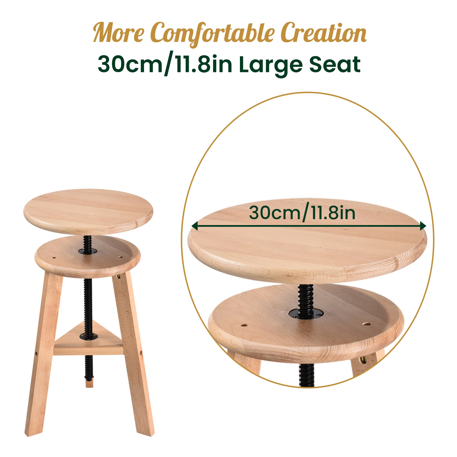 Wooden Artist Stool Swivel Adjustable 48-65cm, Multifunctional Drafting Chair for Office & Home Studio
